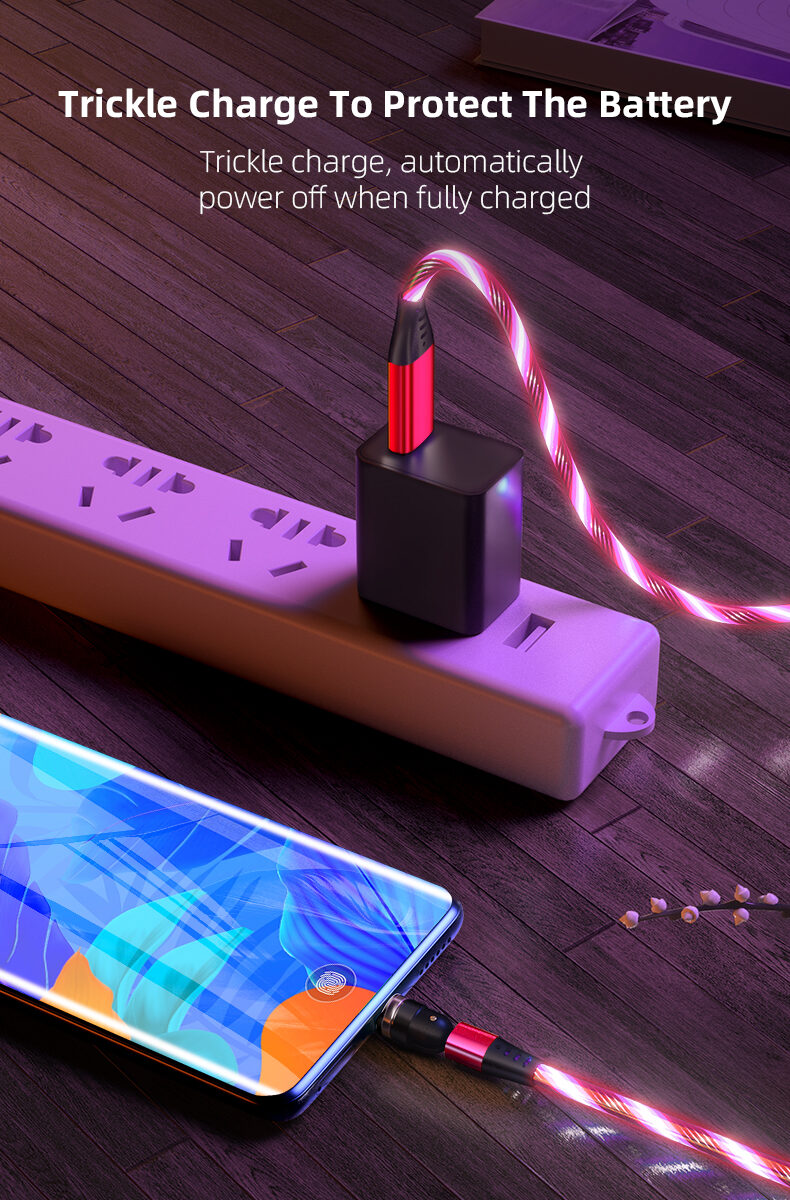 540 Rotate Luminous Magnetic Cable 3A Fast Charging Mobile Phone Charge Cable For LED Micro USB Type C For I Phone Cable