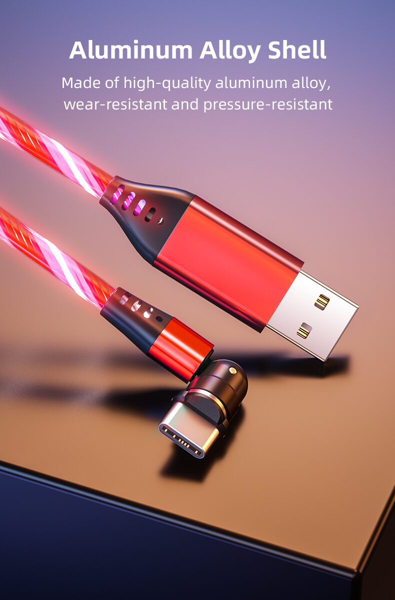 540 Rotate Luminous Magnetic Cable 3A Fast Charging Mobile Phone Charge Cable For LED Micro USB Type C For I Phone Cable