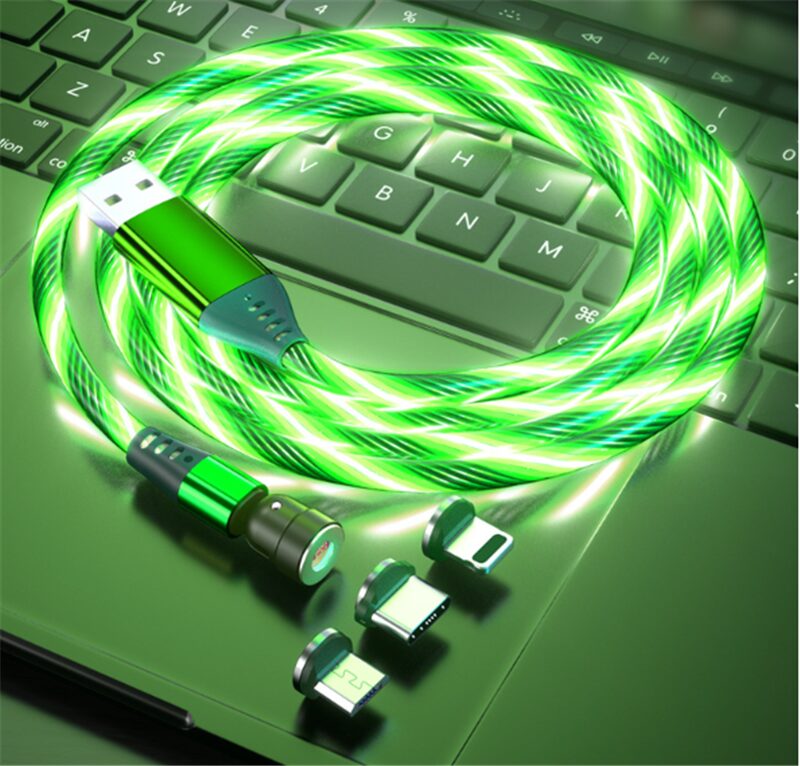 540 Rotate Luminous Magnetic Cable 3A Fast Charging Mobile Phone Charge Cable For LED Micro USB Type C For I Phone Cable