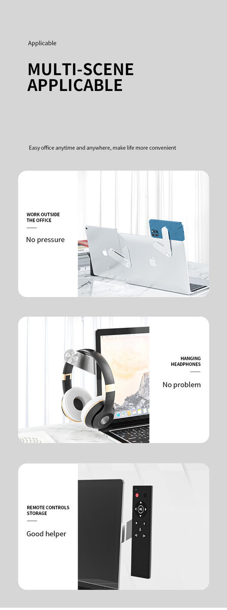 Laptop Phone Holder, Adjustable Laptop Side Mount Clip, Magnetic Laptop Monitor Mount, Computer Laptop Cellphone Stand Foldable Aluminum Expansion Bracket Tablet Clip For Dual Screen