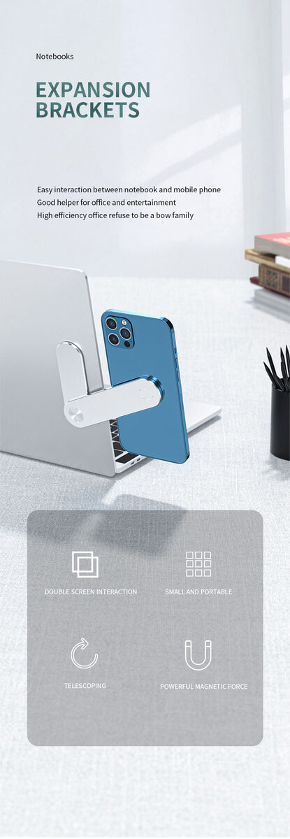 Laptop Phone Holder, Adjustable Laptop Side Mount Clip, Magnetic Laptop Monitor Mount, Computer Laptop Cellphone Stand Foldable Aluminum Expansion Bracket Tablet Clip For Dual Screen