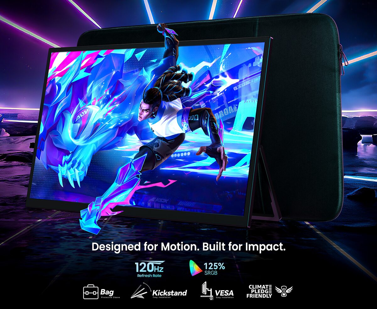 UPERFECT Portable Monitor 18.5 Inch, 120Hz 1080P FHD, 125 Percent SRGB, IPS HDR Gaming Screen, FreeSync, VESA Ready With Stand, USB C HDMI External Travel Monitor For Laptop MacBook