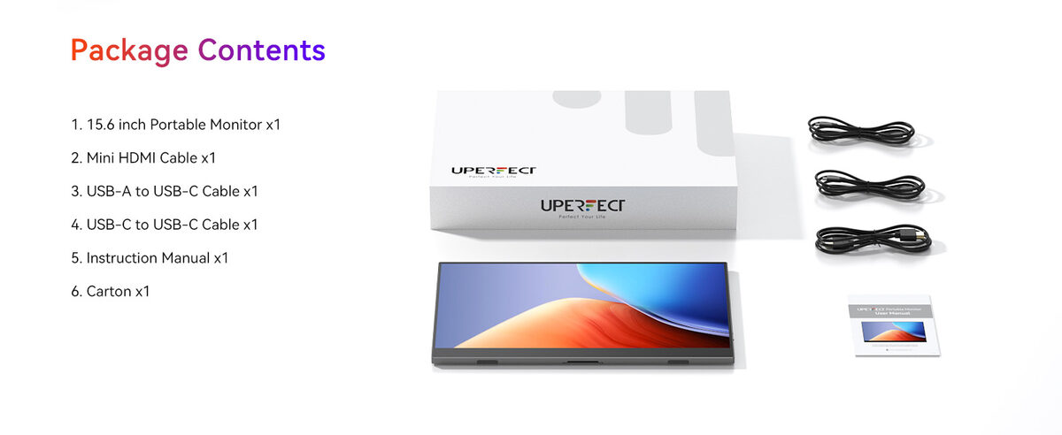 UPERFECT 15.6 Inch Portable Monitor 1080P FHD IPS Display 125 Percent SRGB USB C HDMI Plug And Play Built In Stand Dual Speakers For Laptop PC MacBook PS5 Xbox Switch