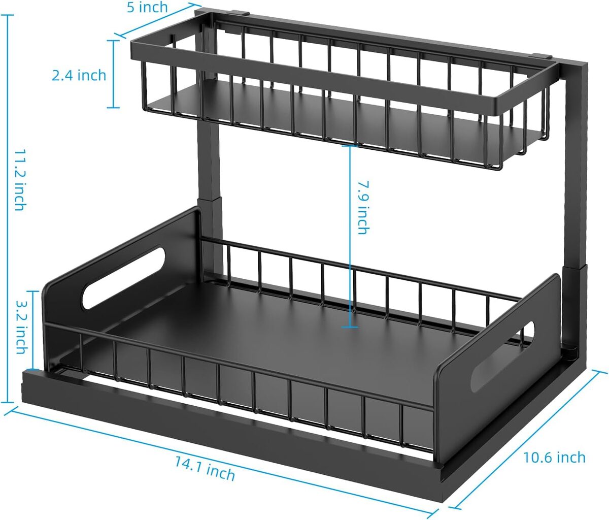 2 Tier Under Sink Organizer, Rustproof Sliding Cabinet Storage Rack For Kitchen And Bathroom, Pull Out Storage Shelf