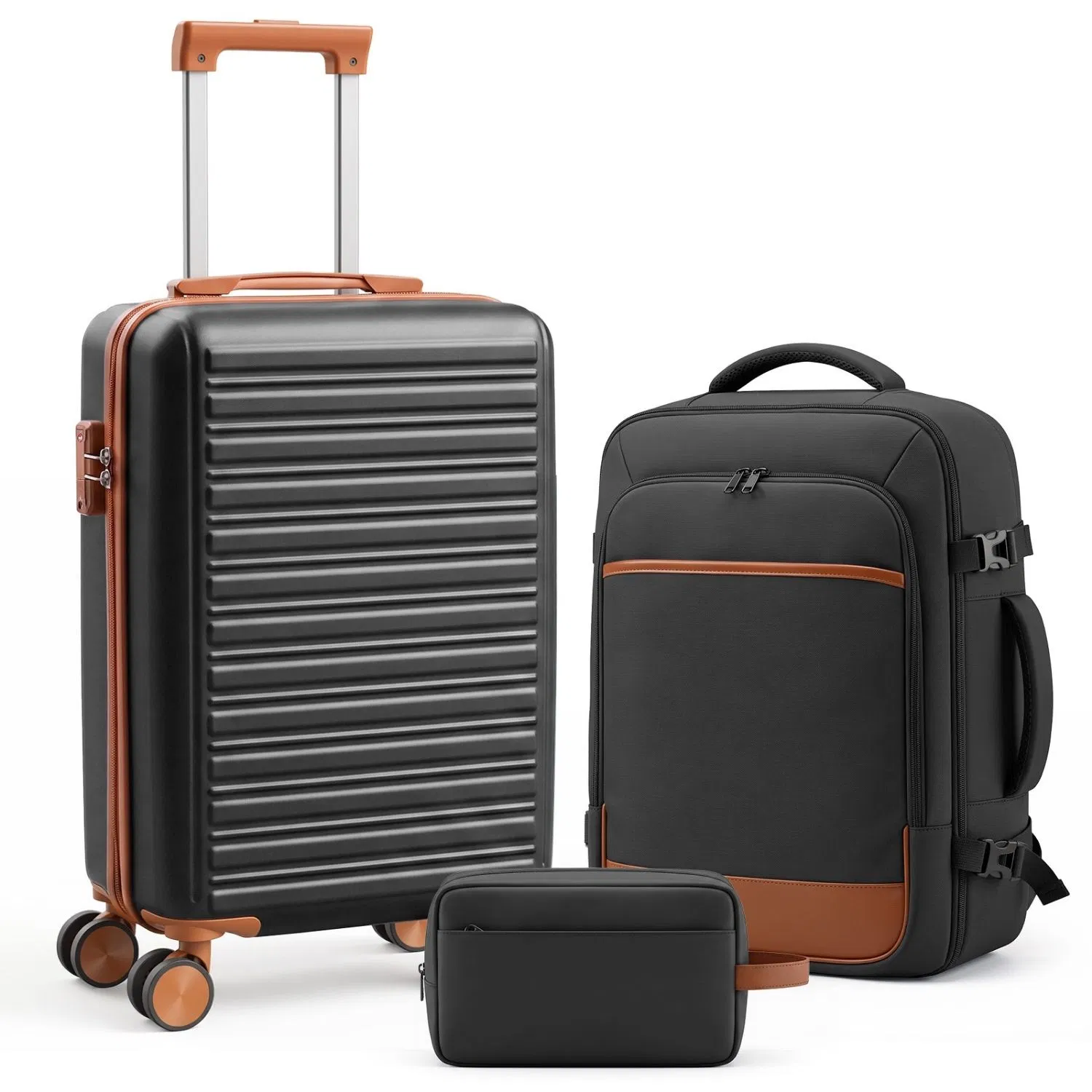 3pcs Travel Luggage Set with Backpack, Includes 20-Inch Carry-On Suitcase, Duffle Style Travel Bag, And Versatile Backpack, Durable Hard Shell, TSA Approved Combination Lock, 360 Spinner Wheels for Sm